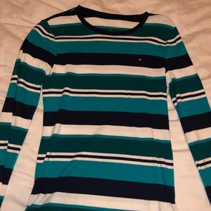 Blue and white striped long sleeve shirt